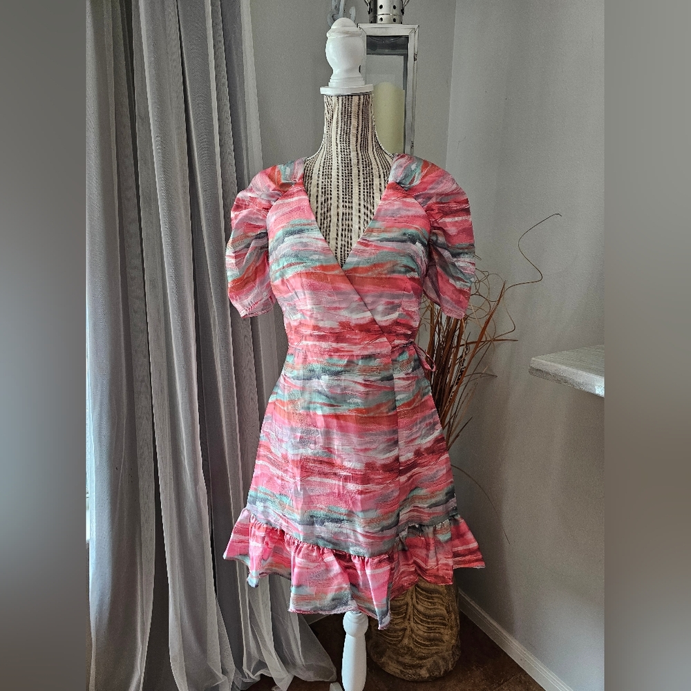 Aidan Mattox New Wrap Ruffle Trim Multi Color Min… - image 3